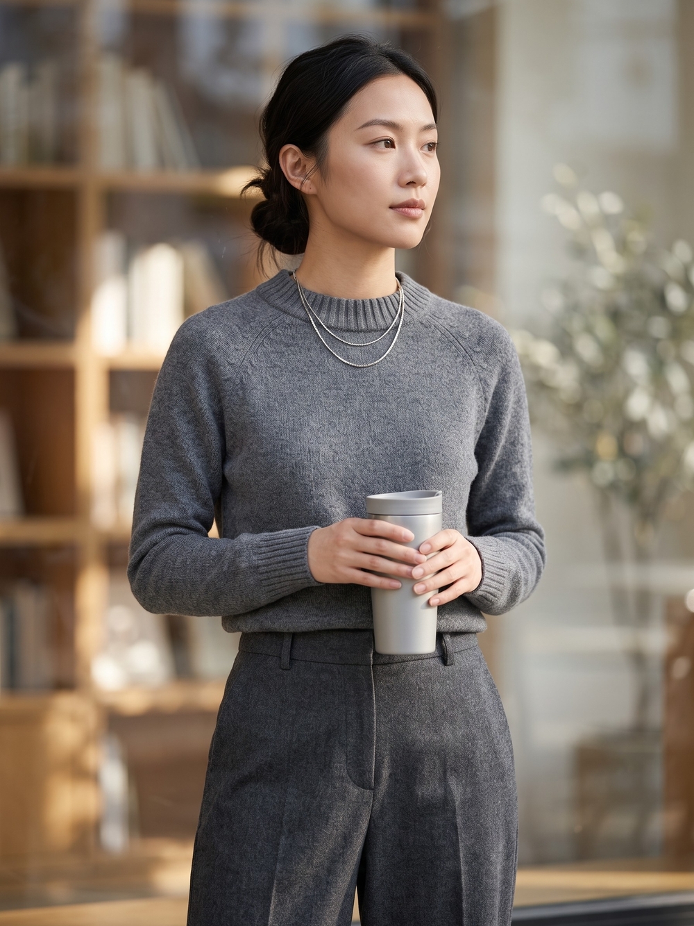GAP CashSoft Charcoal Gray Crewneck Sweater Knit Minimalist Cozy Old Money